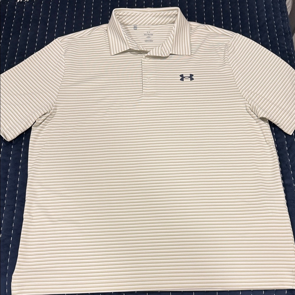 Under Armour Men's Polo Shirt - Cream and Gray Stripes Loose Fit